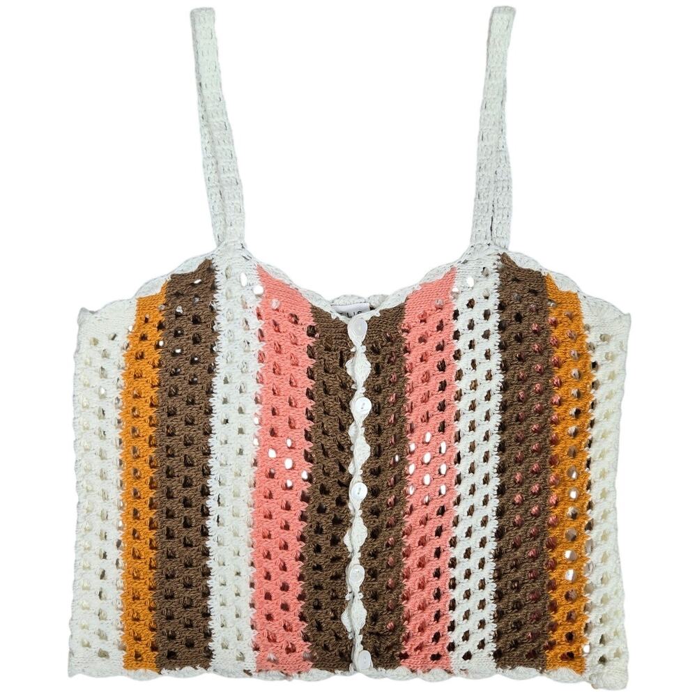 LE LIS COLLECTION Crochet Striped Button Front Crop Top‎ Women Size M